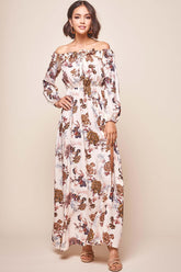 Tatiana Bardot Frill Neckline Maxi Dress Mocha